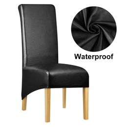 Waterproof PU Fabric Long Back Chair Cover King Covers Elastic Washable Home el Banquet 220302