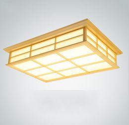 Rectangle Wood Ceiling Light LED 64w Flush Mount Tatami Lamp Japanese Style Bedroom Hotel Restaurant Kids Room-White Light