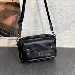 Fashion Designer Leather Mini Shoulder Crossbody Bags for Men Purses Casual Camera Bag Black Phone Money Pouch