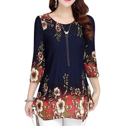 Women Tops 2021 New Blouse shirt Plus size 4XL Casual Blue Red Women's Clothing O-neck floral Print Feminine Tops blusas 993D 210315