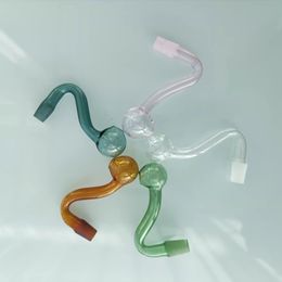 Colourful 10mm Male Glass Oil Burner Pipe Pyrex Tobacco Bent Bowl Hookahs Adapter Thick Bong Pipes Smoking Shisha Tube Smoke Pipe Nail Burning Jumbo Accessories