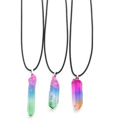 7 Colourful Plating Crystal Pillar Charms Rainbow pendant Necklace Jewellery for women men Wholesale