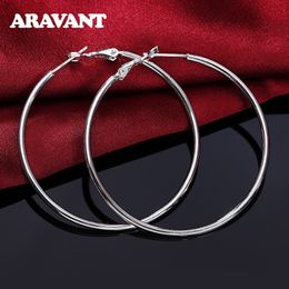 925 Silver Circle Hoop Earrings For Women Men 50MM 60MM 70MM 80MM Fashion Jewellery