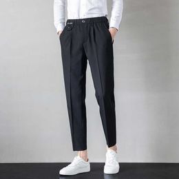 Summer Men Suit Pants Formal Business Dress Pants Casual Slim Ankle Length Office Social Trousers Streetwear costume homme 210527