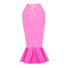 3 Colours Women Mermaid Long Skirt Wetlook PVC Fishtail High Waist Pleated Skirt Ladies Fashion Back Zipper Bodycon Skirt