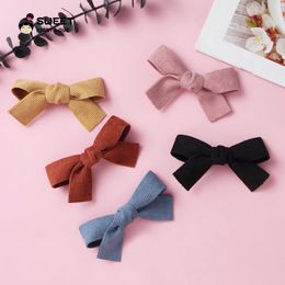 2021 Cute Corduroy Baby Girl Hair Clips Bow Hairpins For Kids Solid Handmade Clips Newborn Baby Barrettes Hair Accessories For Girls