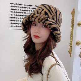 Winter Fur Women Bucket Hat Fashion Zebra Leopard Fisherman Cap For Ladies Girls Plush Female Panama Caps Gorras