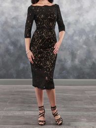 Sexy Black Lace Mother's Dresses Tea Length Mother of the Bride Dress Zipper Back Elegant Beatue Three Quarter Sleeves