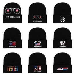 Let's Go Brandon Black Knitted Hat Winter Warm Letters Printed Fashion Crochet Hats Outdoor Sports Ski Cyclings Unisex Beanie Skull Caps WHT0228