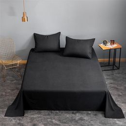Bonenjoy 1 pc Bed Sheet Black Double/Queen/King Size Solid Colour Flat For Adult Sets (No Pillowcase) 220217