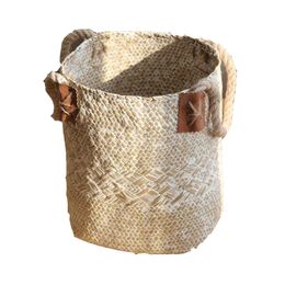 Creative Hanging Rattan Pots Seagrass Woven Storage Baskets Garden Flower Vase Planter Potted Organiser Home Laundry Basket with Handle