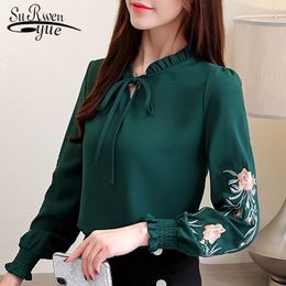 Plus Size Women Tops Floral Embroidery Chiffon Blouse Shirt Fashion Womens Tops And Blouses 2021 Long Sleeve Women Shirt 1645 50 210315