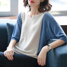 Blusas Mujer De Moda Batwing Sleeve Summer Blouse Women Womens Tops And Blouses V-neck Knitted Blouse Shirt Women Tops C844 210602