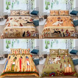 Ethnic style Egyptian Bedding Set Ancient Egypt Civilization Duvet Cover Characters Home Textiles African Bedclothes 3-Piece 210309