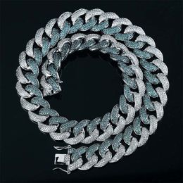 TOPGRILLZ 18MM ICED OUT Flooded Mint Blue CZ Maimi Cuban Link Young Dolph Blue Cubic Zircon Hip Hop Jewellery Gift X0509