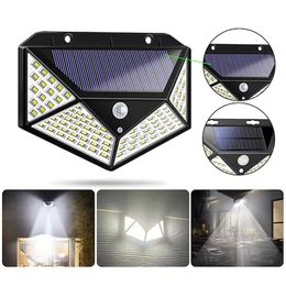 100 LED Solar Powered 600lm PIR Motion Sensor Wall Light Outdoor Garden Lamp 3 Modes