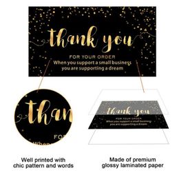 gifts Adhesive Stickers Greeting Cards 120pcs black Thank You For your order 50mm*88mm with gold letters for supporting my small business