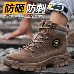 Men's Boots Warm Suede Leather Steel Toe Cap Anti-smash Anti-piercing Wear-resistant Comfortable High-top Winter Safety Shoes 211217