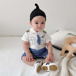 Baby Boy First Birthday Outfit Infant Sailor Navy Wind Romper Toddler Boys Gentleman Jumpsuit Summer Outfits For 6-24 Months 210615