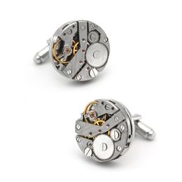 Arrival Vintage Cuff Links Silver Colour Quality Stainless Steel Mechanics Watch Movement Cufflinks