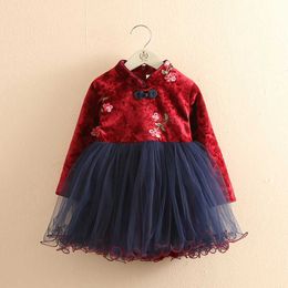 Winter 2 3 4 6 8 10 12 Years Year Lace Red Traditional Chinese Tang Garments Kids Baby Girls Plus Velvet Dresses 210529