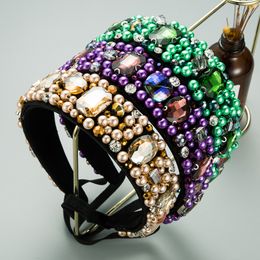 Luxurious Baroque Full Simulated Pearl Beads Headband Elegant Geometric Crystal Hairband Female Wedding Party Hair Accessories