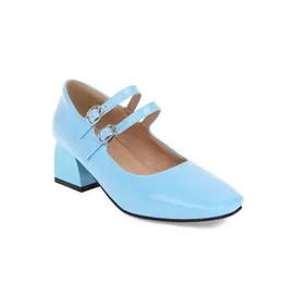 Женская обувь 2021 мода OL насос каблуки женские платье обувь для студенческого квадратного каблука патентная кожа Lolita Plus Размер 44 45 46