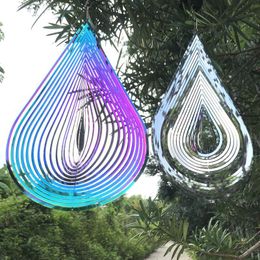 3D Stainless Steel Wind Spinner Indoor Outdoor Garden Decoration Hanging Pendant Craft Ornament Waterdrop Shape Turntable Party Decor 360° Rotating 11.8inch