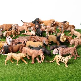 Realistic Jungle Animals Lions,Cheetah,panther,Toothed Tiger Model Figure Playset Educational Collections Toy Figurine for Kids C0220