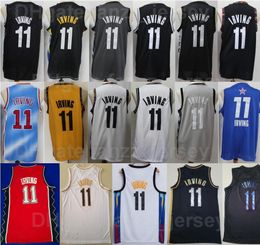 Maglia da basket da uomo Kyrie Irving 11 per gli appassionati di sport Ricamo e cucito Traspirante Blu Bianco Nero Rosso Grigio Giallo Colore della squadra Puro cotone Qualità eccellente