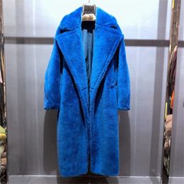 100% Alpaca Real Fur Coat Women Winter Suit Collar Long Nature Teddy Bear Fur Coats Overcoat Female Genuine Furs Jacket CJ191213