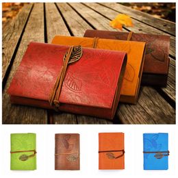 Fashion PU Cover Coils Notepad Book Soft Copybook Blank Notebook Retro Leaf Travel Diary Books Kraft Journal Spiral Notebooks Stationery