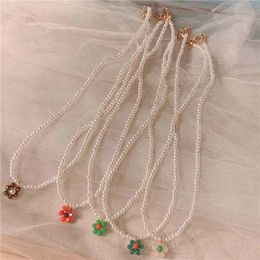2021 Korea Lovely Flowers Beaded Charm Statement Short Choker Necklace for Women Vacation Jewelry