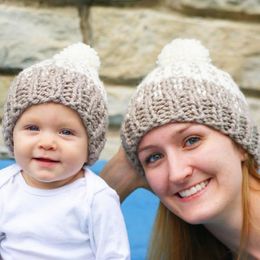 funky gifts UK - Knitted Hats Mommy Baby Children Autumn Winter Cotton Hat Warm Funky Kids Parenting Cap with Top Ball Design Wool Parent-child Family Gift Hat