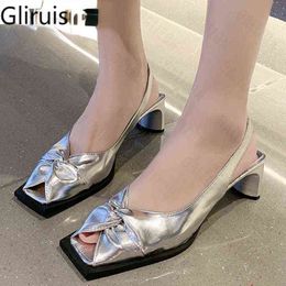 Sandals Peep Toe Women New Designer High-heel Shoes Fashion Dress Mid Heels Pleated Casual Sexy Party Pumps 220310