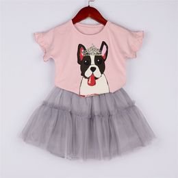 Girls Clothes Set Summer Cotton Crown Dog Printed Shirt And Tutu Skirt 2 pcs Baby Girl Clothing Suit Children Clothes Drop Ship 210715