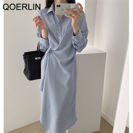 Solid Black Blue Long Shirt Dress Women Fashion High Waist Temperament Gentle Vestidos Plus Size 210601