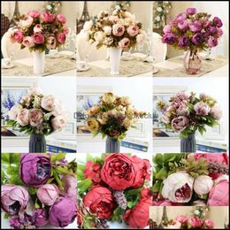 Festive Party Supplies Heads/Bouquet Artificial Fake Peony Silk Flowers Bridal Hydrangea Home Wedding Garden Decor European Flower Decorativ