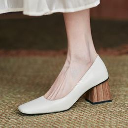 Dress Shoes Size 34-43 Thick Heel Comfortable Soft Genuine Leather High Heels Sheepskin Insole Fashion Women