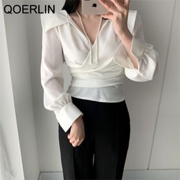QOELRIN Back Zipper White Shirts Women Spring Summer Long Sleeve Chic Elegant OL Style Office Ladies Pink Blouse Plus 210601