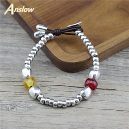 Charm Bracelets Anslow Fashion Jewellery Handmade DIY Beads Retro Leather Bracelet Male Female Wrap Resin Vintage Style Gift LOW0851LB