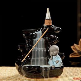 Fragrance Lamps Little Monk Backflow Incense Burner Ceramic Waterfall Holder Home Teahouse Decor Cense