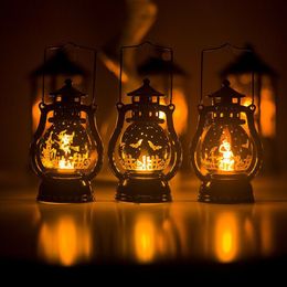 Halloween Retro LED Small Oil Lamp Glowing Light Hanging Decoration Home Party Ornaments Supply Horror Props Trick Or Treat