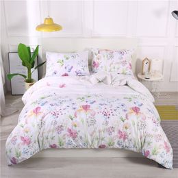 2/3pcs Beautiful Flower Feather Wave Print Bedding Set Soft Breathable Duvet Cover Pillow Case Full Queen King Size Bedclothes C0223