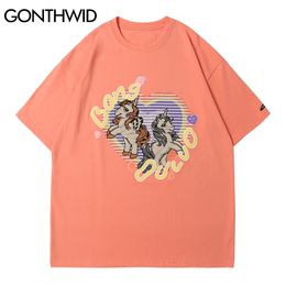 GONTHWID T-Shirts Streetwear Embroidery Unicorns Heart Casual Tshirts Hip Hop Fashion Harajuku Short Sleeve Tees Men Summer Tops C0315