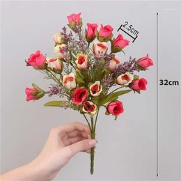 silk flowers for bouquets UK - Artificial Fake Flowers Bouquet Tea Rose 10 Buds Roses With Leaves Silk Flower For Vases Wedding Bridal Home Garden Decoration Decorative &