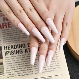 BL-L10 Rice white ong trapezoidal nail in ballet wear customizable Wearing Nail Finished Patch Full Cover Tips False Nails