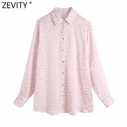 Zevity Women Fashion Leopard Print Casual Smock Blouse Office Lady Long Sleeve Business Shirt Female Chic Satin Tops LS9041 210603