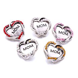 Heart Mom Love Rhinestone Snap Button Charms Women Jewelry findings 18mm Metal Snaps Buttons DIY Bracelet jewellery wholesale