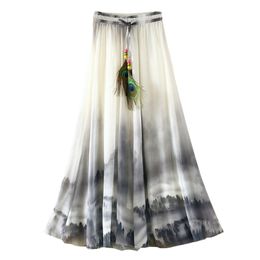 Fashion Womens Bohemian Style Floral Chiffon Maxi Skirt Elastic Waist Long Skirt Summer Beach Holiday Female Skirt Dress